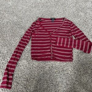 Forever 21 Burgundy Striped Button-Up Top